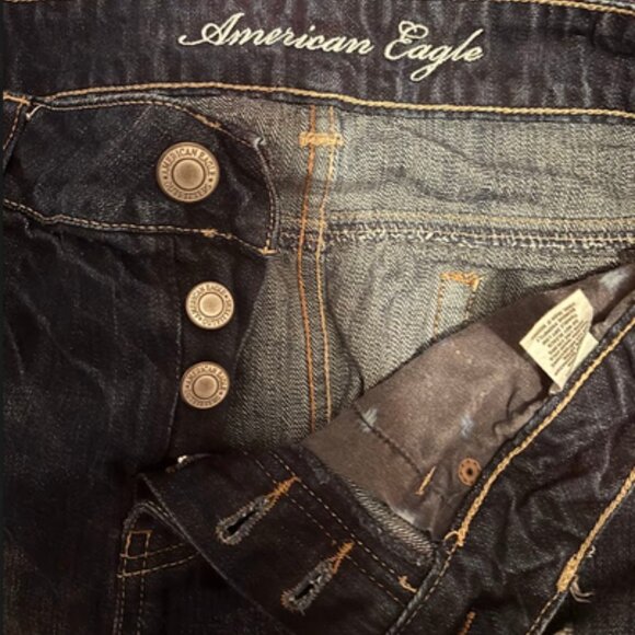 American Eagle Distressed Denim Mini Skirt - Size 4 - Lace Trim Y2K Style - Picture 7 of 7